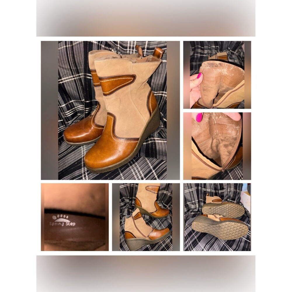 Spring Step Tan and Brown Wedge Boots look at all pictures